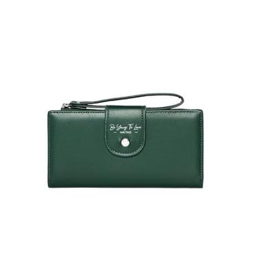 Imagem de Carteira feminina de bolso, organizador de grande capacidade para cartões de crédito, identidade, Cas, Verde, Bolsa casual para moedas