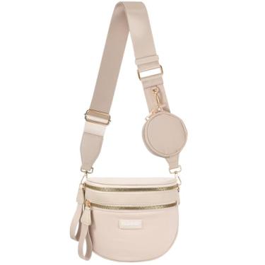 Imagem de Bolsas transversais de nylon para mulheres, bolsas de bumbum espaçosas para mulheres, pochete grande transversal para homens com carteiras removíveis bolsa de cinto, Bege, Moderna