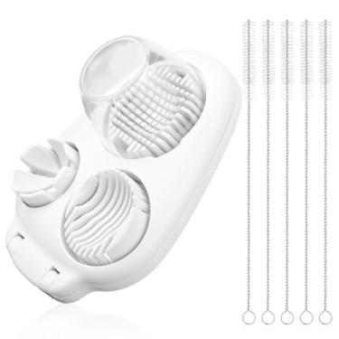 Imagem de Cortador de ovos 3 em 1 para ovos cozidos, 3 modos de fatia, cortador de ovos com 5 escovas de limpeza, cortador de aço inoxidável de 3 vias, cortador de cozinha, utensílio para manteiga, cogumelo