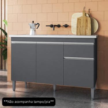 Imagem de Balcão Gabinete Para Pia Sem Tampo 120cm 3 Portas E 1 Gaveta Tatiane Cinza - Ajl Móveis