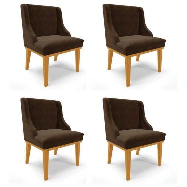 Imagem de Kit 4 Cadeiras Estofadas Para Sala De Jantar Base Fixa De Madeira Castanho Lia Suede Marrom - Ibiza