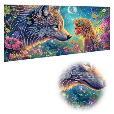 Imagem de Reofrey Kits de arte de diamante grande de formato especial para adultos, lobo, anjo, kits de pintura de animais grandes para adultos, tela bordada de ponto cruz de strass para artesanato, decoração