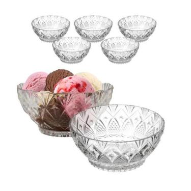 Imagem de Jogo 5 Tigela De Vidro Redonda Sobremesa Saladeira Fruta Travessa 350m