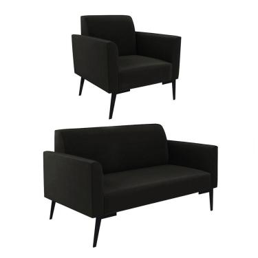 Imagem de Sofá Namoradeira Com Poltrona Pés Villach Marisa Suede Preto D03 - D'rossi