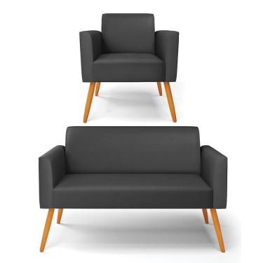 Imagem de Sofá Namoradeira Com Poltrona Pés Palito Castanho Marisa Corino D03 - D\'rossi Cor Preto