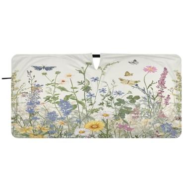 Imagem de Blueangle Sombra solar para para-brisa de ervas e flores coloridas - 157,5 cm x 81,3 cm dobrável para janela dianteira do carro bloqueia raios UV viseira de sol (909)