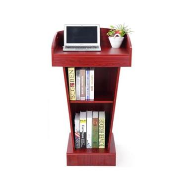 Imagem de Suporte de madeira de pódio para alto-falantes, suporte de pódio de palito de madeira, púlpito de igreja com área de armazenamento aberta de 2 camadas, palestras e pódios modernos para escolas