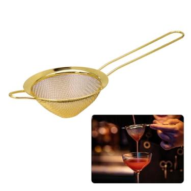 Imagem de Auvotuis Coador pequeno de malha fina, peneira de coquetel de aço inoxidável para coquetéis, chá, ervas, bebidas e café, peneira pequena com alça (ouro)