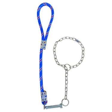 Imagem de Guia para Cachorros，Adequado para CãEs de RaçAs MéDias a Grandes，Equipado com uma Corda de 14 Mm, Mola Amortecedora e Corrente de Elos Retos，Adequado para Caminhadas(Azul)