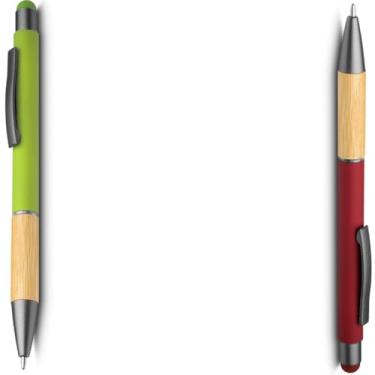 Imagem de Caneta Esferográfica em Alumínio Reciclável com Bambu, Escrita Azul, Ponta Touch, Refil Parker, Executiva (Verde e Vermelho)