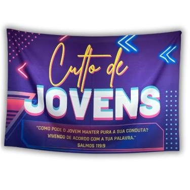 Imagem de Bandeira Decorativa Culto de Jovens, Oxford Premium, 150x100cm, Multicolorido, Sublimação a Laser, Uso Interno e Externo