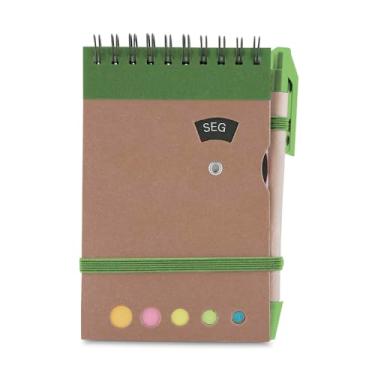 Imagem de Mini Caderno Espiral, Capa em Papel Kraft, 70 Folhas Pautadas, com Blocos Adesivos Coloridos, Caneta e Disco Rotativo dos Dias da Semana, 14,5x9cm (1, Verde)