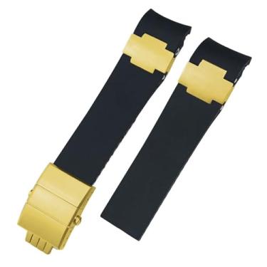 Imagem de BDNJN Pulseiras de relógio de borracha de silicone de 22 mm, adequadas para Ulysse Nardin Diver, prata, ouro rosa, fivela dobrável, preta e azul (preta lisa-04)
