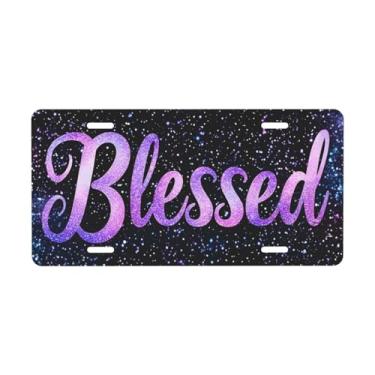 Imagem de Blessed Starry Night Placa de licença roxa decorativa. Placa de metal para carro. Etiqueta de vaidade. Placa de carro de alumínio Noverlty impermeável Colorfast 30 × 15 cm