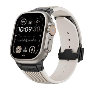 Imagem de BKUANE Pulseira de borracha para Apple Watch Ultra 2 de 49 mm, 46 mm, 45 mm e 44 mm, série 10, 9, 8, 7, 6, 5, 4, 3, 2 e 1 SE, com conector de metal, 42/44/45mm, Ágata