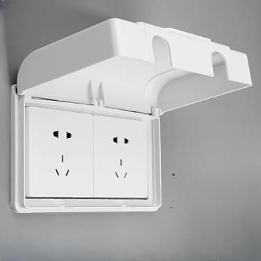 Imagem de Capa de tomada de parede dupla tipo 86 capa de tomada pegajosa espessa à prova d'água protetor de tomada de energia capa de receptáculo de banheiro com design branco para casa