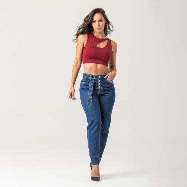 Imagem de Calça Mom Feminina Jeans Cós Elástico Zune-Feminino