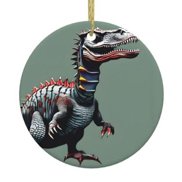Imagem de Linda estampa dinosa de Natal pendurada em cerâmica redonda, pingentes de porcelana, decoração criativa de Natal