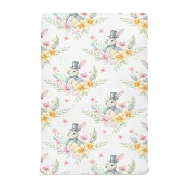 Imagem de SEHANY Lençol de berço de coelho fofo para meninos e meninas, macio, respirável, elástico, lençol com elástico padrão para bebês de 27 x 99 cm