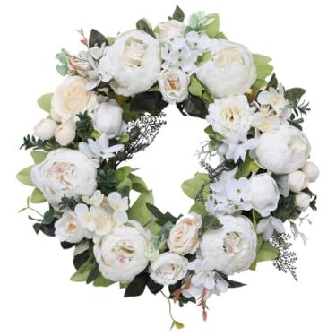 Imagem de Nishiyuenyi Guirlanda Artificial, Guirlanda de Flores Artificiais, Decoração de Porta, Guirlanda Floral, Decoração de Parede, Flores de Seda E Material PP para Ce, Branco