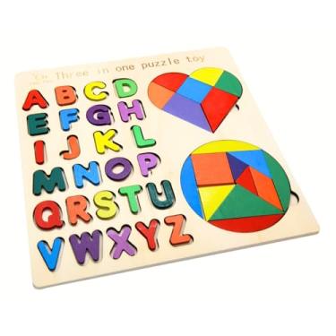Imagem de Brinquedo Educativo Infantil Montessori de Madeira – Encaixe de Formas e Cores – Puzzle Didático para Desenvolvimento Cognitivo, Coordenação e Aprendizado - TDAH - TETRIS (ABC + Quebra Cabeca)