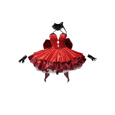 Imagem de Cosplay.fm Fantasia feminina de deusa, vestido vermelho, espartilho de princesa, vestido de formatura com luvas de laço, meias, Vermelho, P