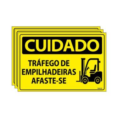 Imagem de Combo 3 Placas De Sinalização Cuidado Tráfego De Empilhadeiras Afaste-