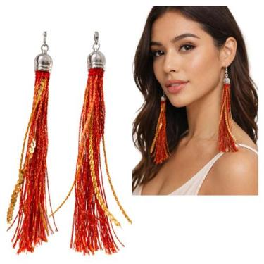 Imagem de Brinco Feminino Longo de Franjas Tassel Elegante Moda Festa (1 Par) - 