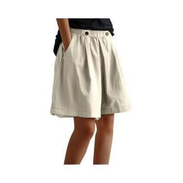 Imagem de Shorts Femininos De Cintura Alta, Largura Ampla, Soltos, Elásticos, Ca