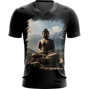 Imagem de Camiseta Gola V Estátua de Buda Iluminado Religião 3 - Kasubeck Store,