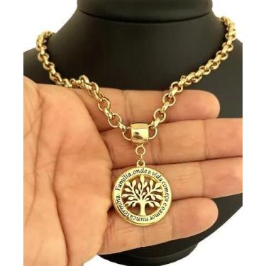 Imagem de Colar Feminino Elo Português Pingente Árvore Da Vida Folheado 4mm - VT