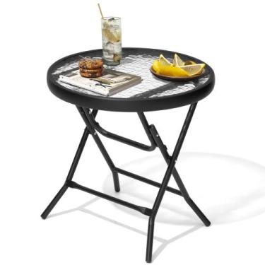 Imagem de Mesa lateral externa dobrável JOINHOM com tampo de vidro 45 cm
