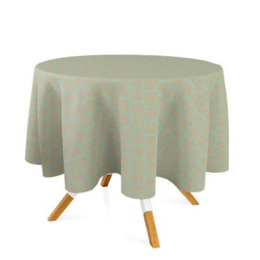 Imagem de Toalha de Mesa Redonda em Tecido Jacquard Amarelo Ouro Geométrico Trad