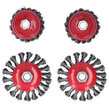 Imagem de 4 Pçs Ferramenta de rebarbação de polimento de roda de fio de aço tipo escova de fio broca de broca ângulo rebarbadora acessórios com rosca M14