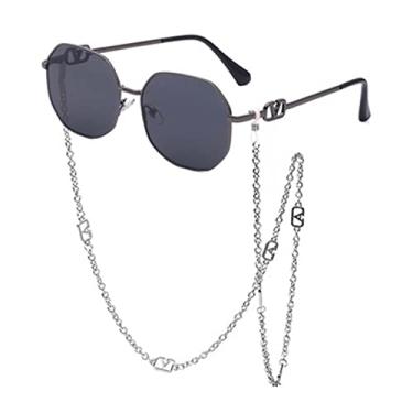 Imagem de Óculos de sol retrô com corrente masculino feminino luxo anti-queda cordão uv400 óculos óculos fashion metal, c7, tamanho único