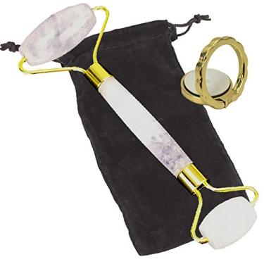 Imagem de Rolo Massageador Facial Anti Estresse Quartzo Branco + Suporte Celular CBRN15634