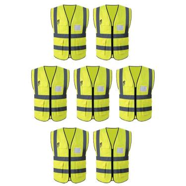 Imagem de Colete Refletivo Sinalizador EPI Kit 7 Unidades Segurança Trabalho Fluorescente Proteçao Obras Transito Fiscalizaçao