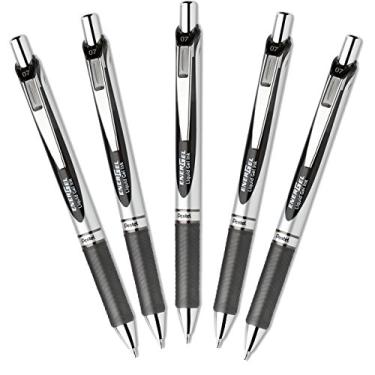Imagem de Pentel Caneta de gel líquido EnerGel Deluxe RTX retrátil de 0,7 mm com ponta de metal, tinta preta, 1 conjunto, 5 canetas por conjunto