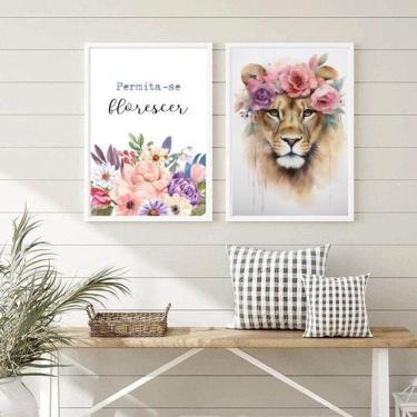 Imagem de Kit 2 Quadros Leoa Florescer 45x34cm - Vidro Branco