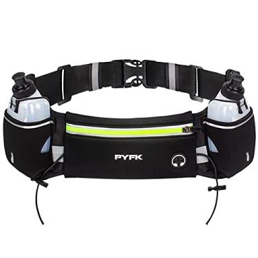 Imagem de PYFK Cinto de corrida com garrafas de água, cinto de hidratação para homens e mulheres, suporte para garrafa de água, bolsa de corrida, cinto de água, pochete serve para telefones de 17,78 cm, mochila