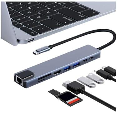 Imagem de Adaptador De Hub 8 Em 1 Com USB Tipo C HDMI 4K Para Notebook Computador Macbook Sd Tf RJ45 Leitor de Cartão Pd Carregamento Rápido Energia 100W Multifuncional Com Várias Portas Entradas