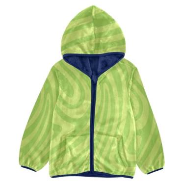 Imagem de KLL Jaqueta de lã abstrata verde ondulada linhas bebê menino menino menino jaqueta de inverno azul marinho meninas zíper moletom com capuz 3T, Linhas onduladas verdes abstratas, 7-8 Anos