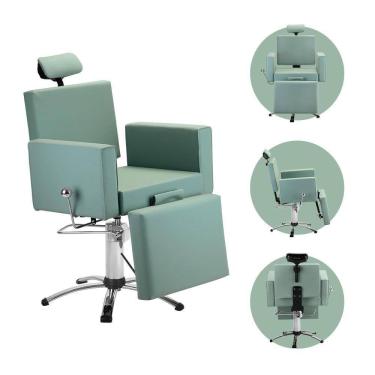 Imagem de Cadeira Cabelereiro Barbeiro Poltrona Salão de Beleza Profissional Estofado Apoio Cabeça Verde