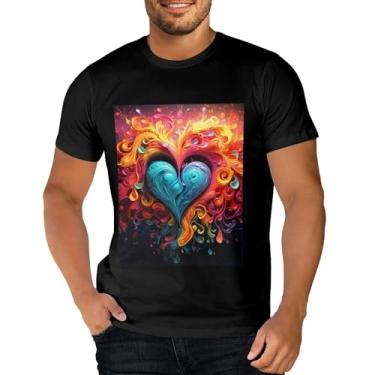 Imagem de Sipumia Camiseta unissex de algodão manga curta gola redonda para casal 3D estampada em formato de coração camiseta casual, Cor-01, M