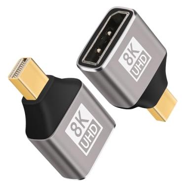Imagem de Adaptador 8K 1.4 Mini DisplayPort para DisplayPort pacote com 2, conector bidirecional DP fêmea para mini DP macho, compatível com Thunderbolt 2, suporta 8K @60Hz, 4K @144Hz, para laptop, PC, jogos