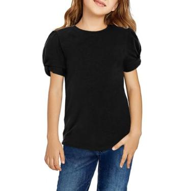 Imagem de Arshiner Camiseta feminina de manga curta torcida para o verão, blusa de gola redonda, Preto, 12-13 Anos