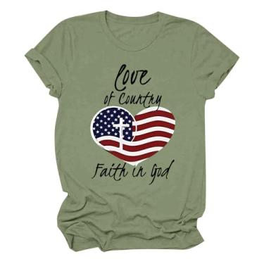 Imagem de Camiseta feminina com bandeira dos EUA, gola redonda, manga curta, camisetas casuais de verão, roupas de presente de 4 de julho, Z1 verde menta, M