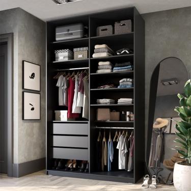 Imagem de Guarda-Roupa Closet 100% MDF 3 Gavetas Preto 140 cm