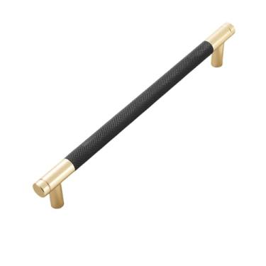 Imagem de Puxadores pretos cinza dourados claros para armários e gavetas Puxadores longos serrilhados em T para maçaneta de porta de móveis, ouro preto, 192 mm