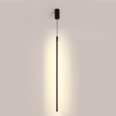 Imagem de Luz pendente linear preta de tubo longo lâmpada suspensa de cabeceira do quarto luminária de lustre de linha minimalista luzes de teto para sala de estar escritório café bar decoração, branc